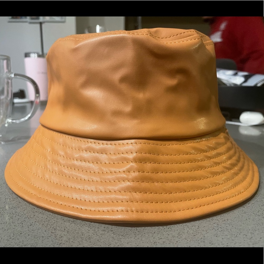 Pleather bucket hat camel colored never worn